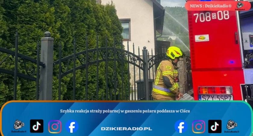 Szybka reakcja straży pożarnej w gaszeniu pożaru poddasza w Ciścu