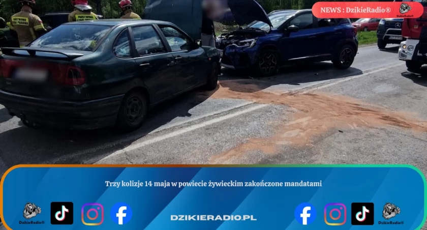 Trzy kolizje 14 maja w powiecie żywieckim zakończone mandatami