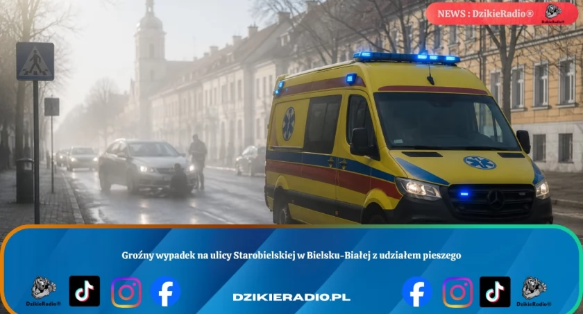 Groźny wypadek na ulicy Starobielskiej w Bielsku-Białej z udziałem pieszego