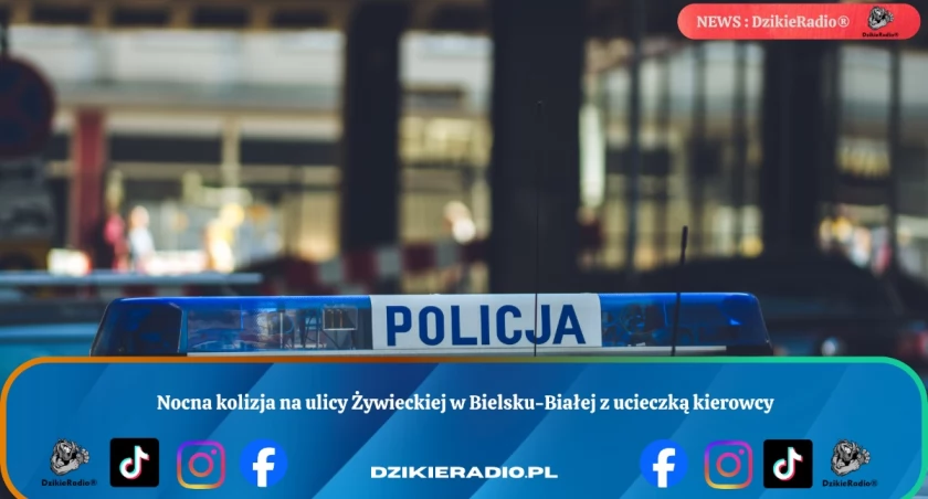 Nocna kolizja na ulicy Żywieckiej w Bielsku-Białej z ucieczką kierowcy