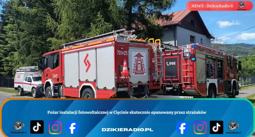Pożar instalacji fotowoltaicznej w Cięcinie skutecznie opanowany przez strażaków