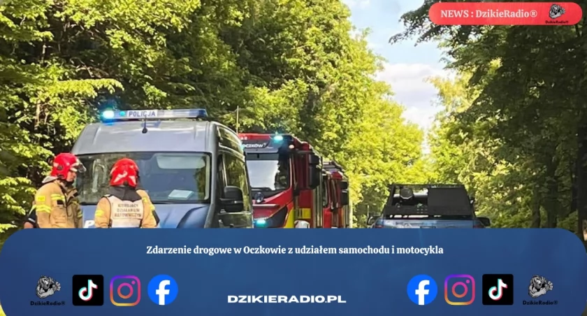 Zdarzenie drogowe w Oczkowie z udziałem samochodu i motocykla