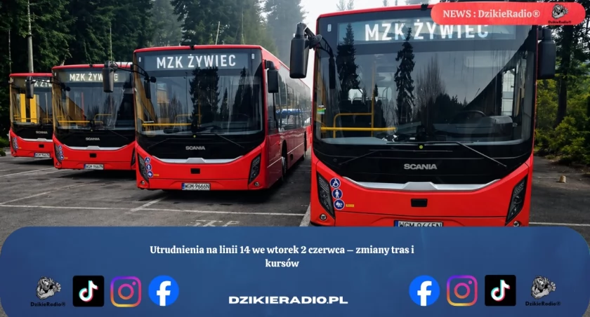 Utrudnienia na linii 14 we wtorek 2 czerwca – zmiany tras i kursów