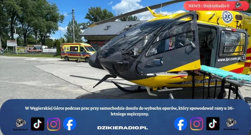 Wybuch oparów przy samochodzie w Węgierskiej Górce ranny mężczyzna