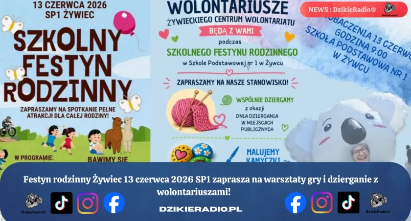 Wspólnota i zabawa podczas Szkolnego Festynu Rodzinnego w Żywcu w czerwcu 2026.