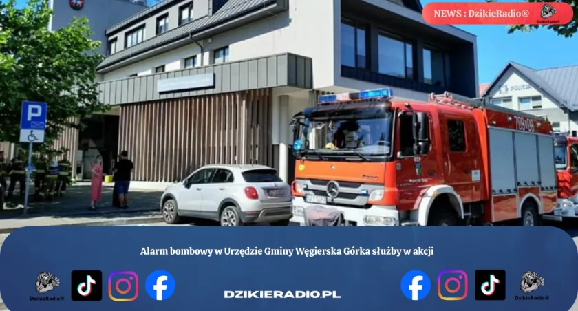 Alarm bombowy w Urzędzie Gminy Węgierska Górka służby w akcji