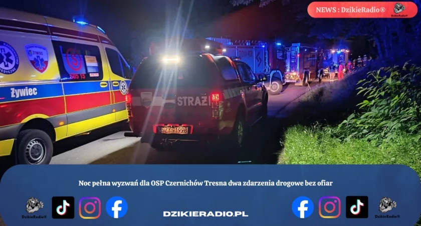 Noc pełna wyzwań dla OSP Czernichów Tresna dwa zdarzenia drogowe bez ofiar