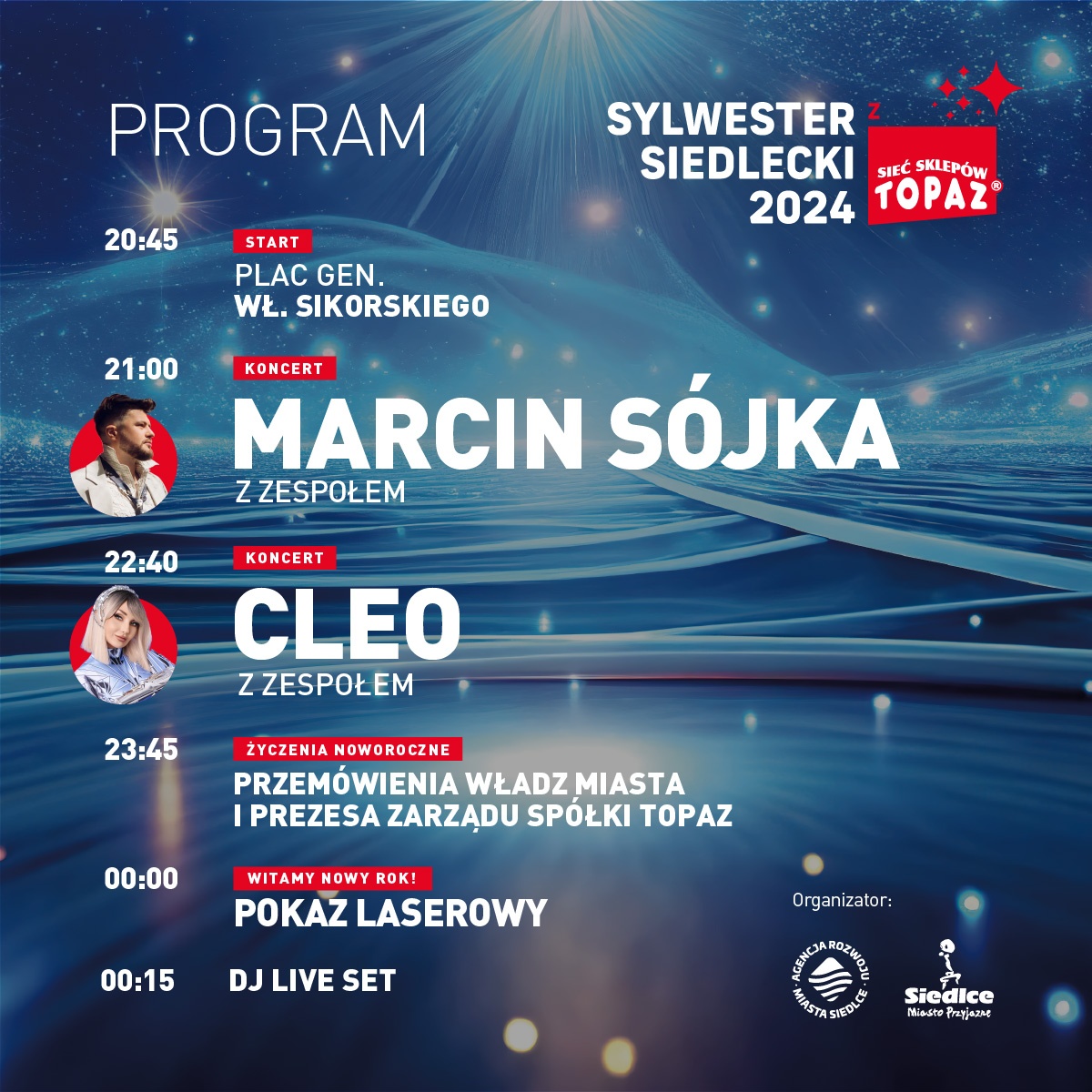 Sylwester Miejski w Siedlcach - bez fajerwerków, ale z laserami. Gwiazdami Sójka i Cleo