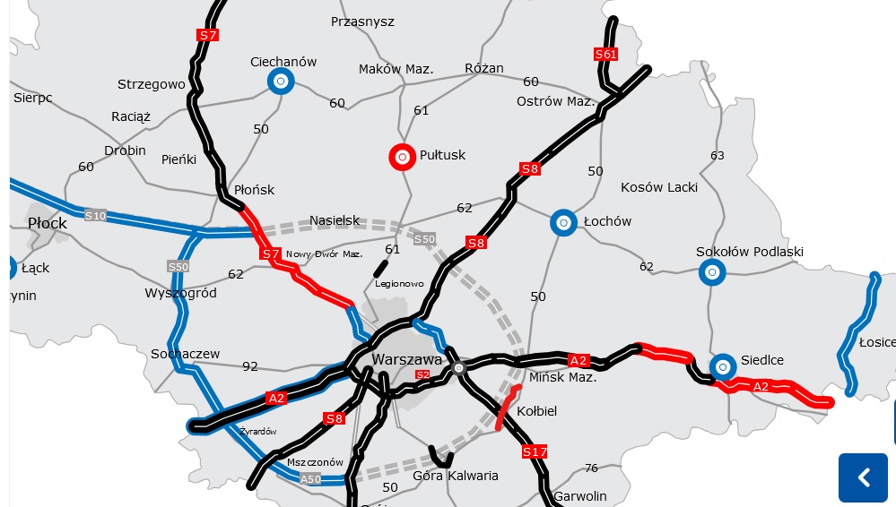 Autostradą z Siedlec do Warszawy