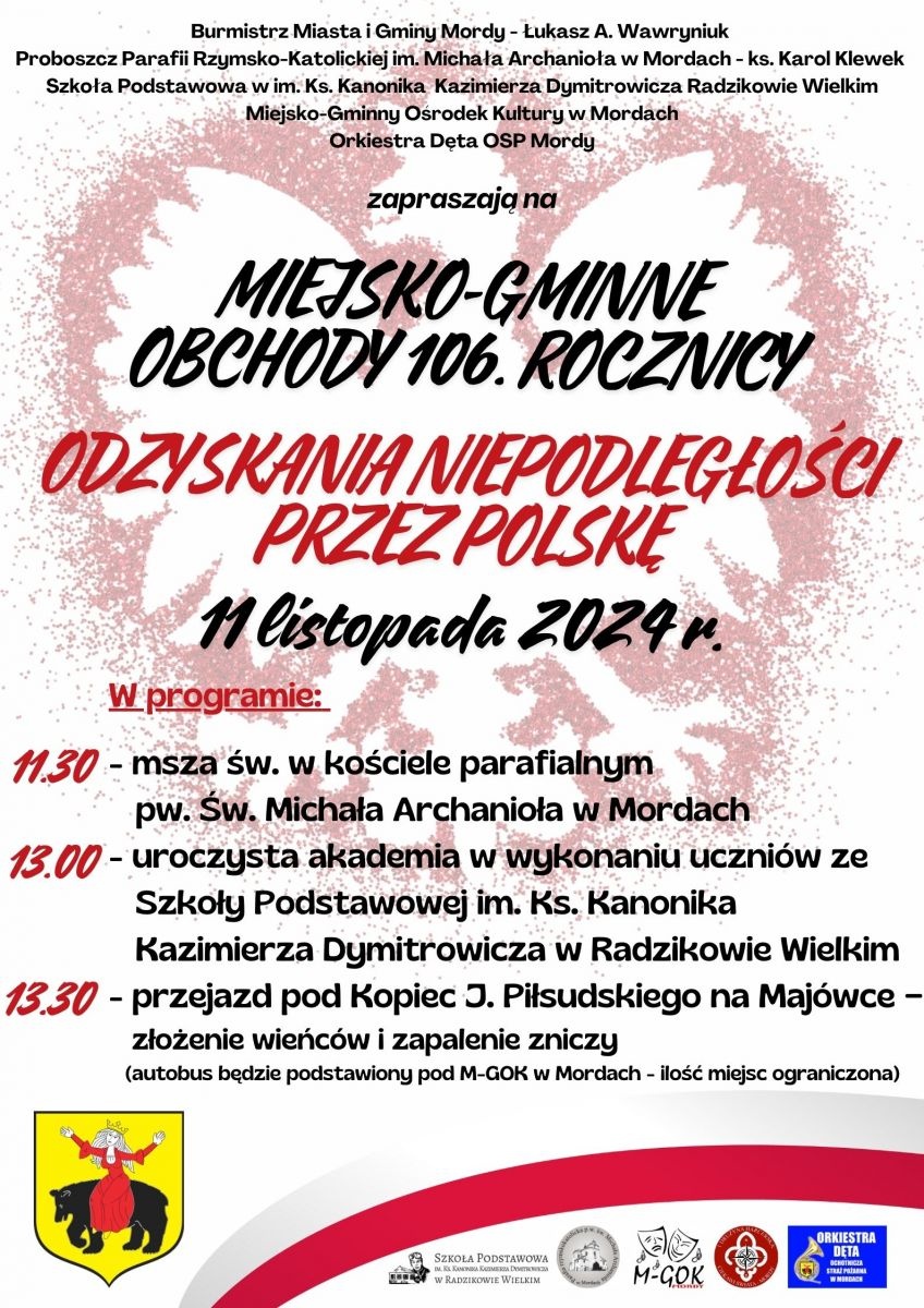 Miasto i gmina Mordy uczczą niepodległą Polskę