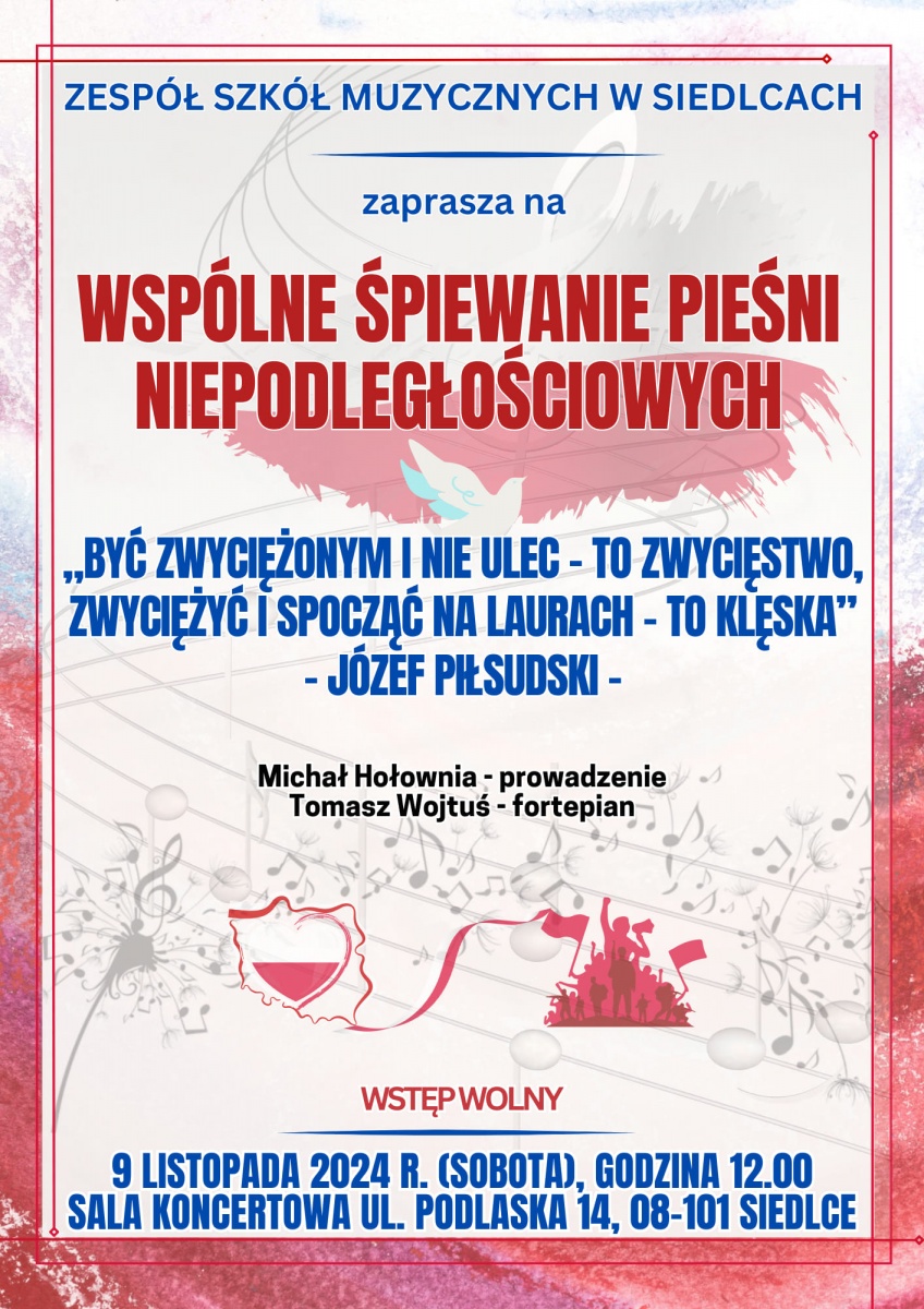 Wspólne śpiewanie pieśni niepodległościowych w Zespole Szkół Muzycznych w Siedlcach