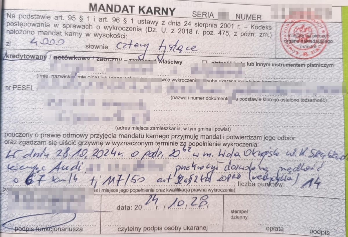 21-latek w audi pędził w zabudowanym. Stracił prawo jazdy i zapłaci 4 tys. zł mandatu