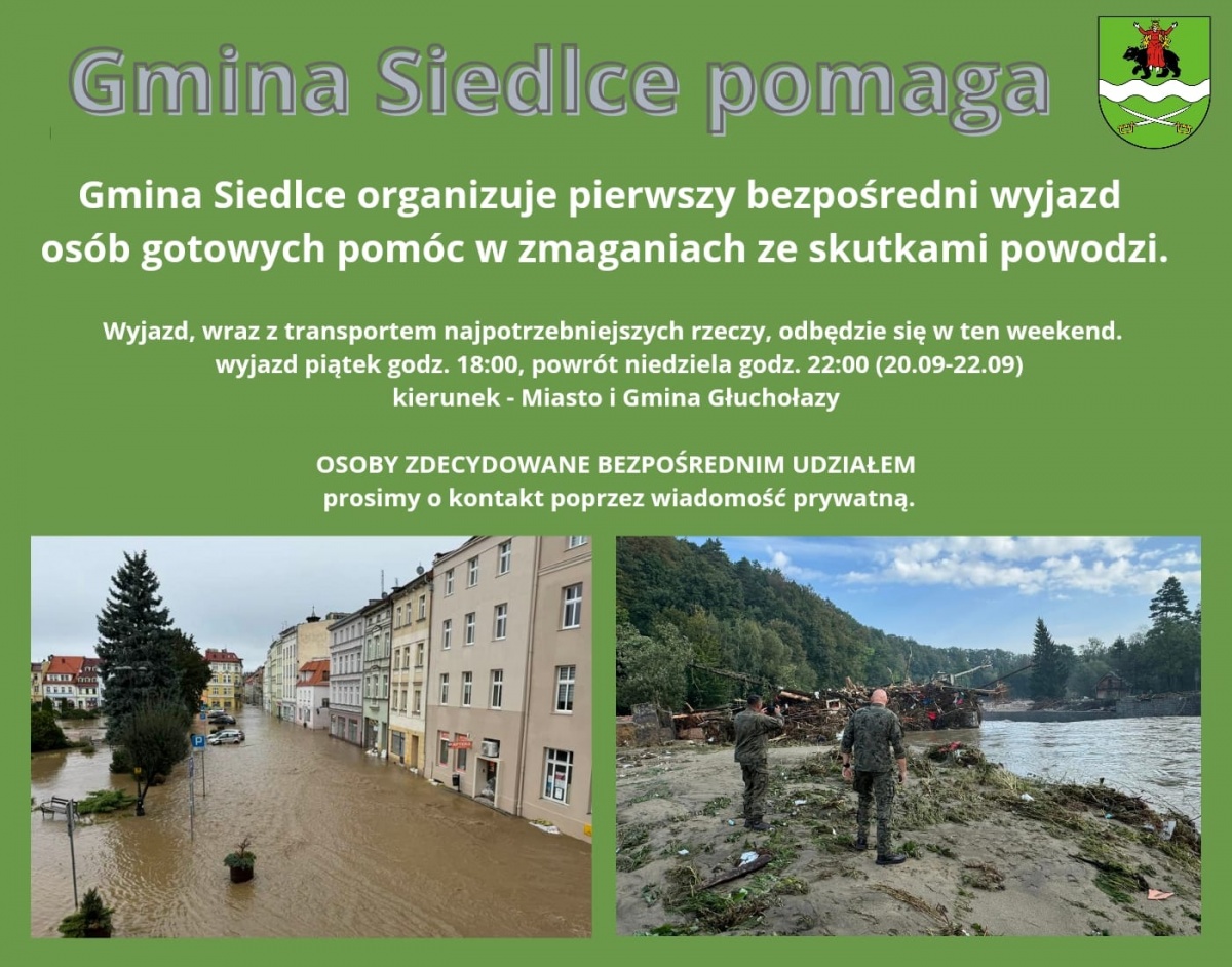 Gmina Siedlce organizuje wyjazd dla osób chcących pomóc w walce ze skutkami powodzi