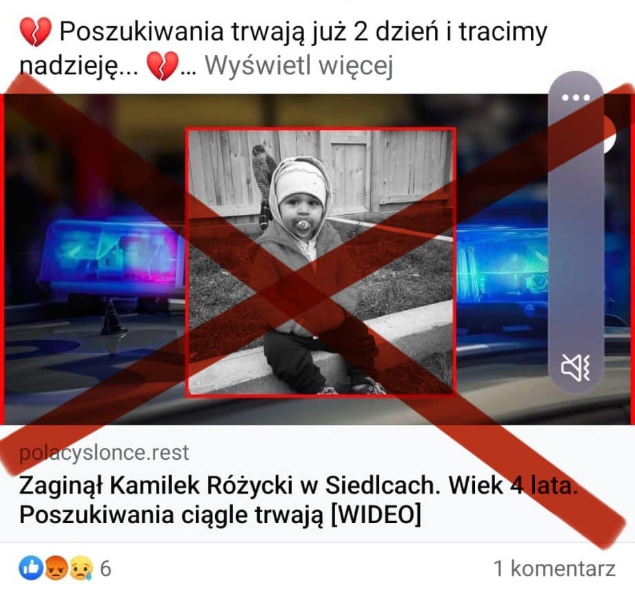 Siedlce: Policja dementuje - nie zaginął żaden 4-latek. Oszuści przez fake news chcą wyłudzić dane