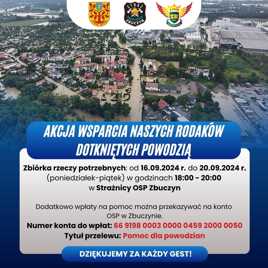 Zbuczyn prowadzi zbiórkę darów i pieniędzy dla powodzian