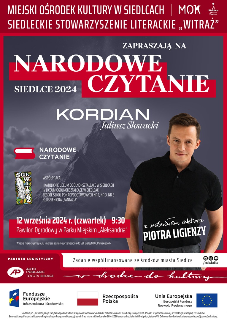 Narodowe Czytanie w Parku Miejskim Aleksandria - Piotr Ligienza w roli Kordiana