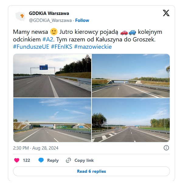 Kolejny odcinek A2 zostanie otwarty (aktualizacja)