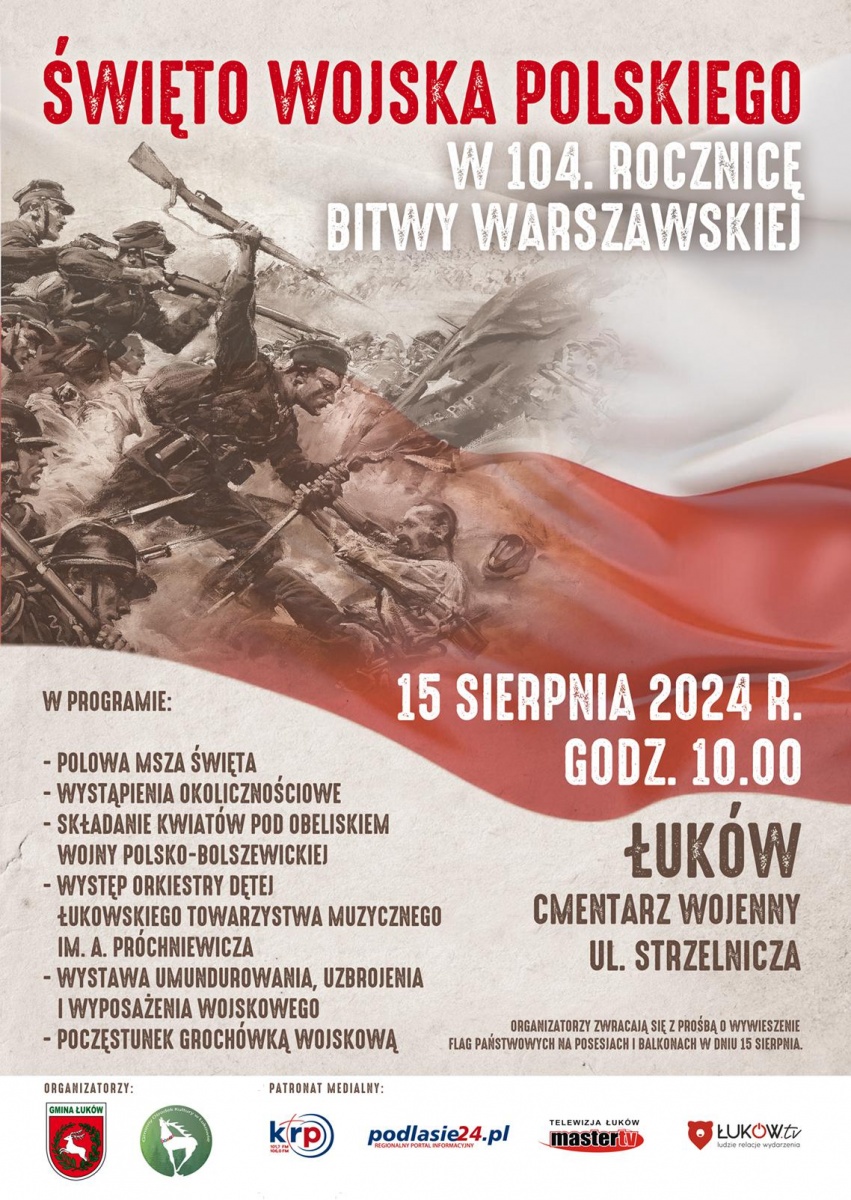 Gmina Łuków: Wywieś flagę i przyjdź na obchody Święta Wojska Polskiego