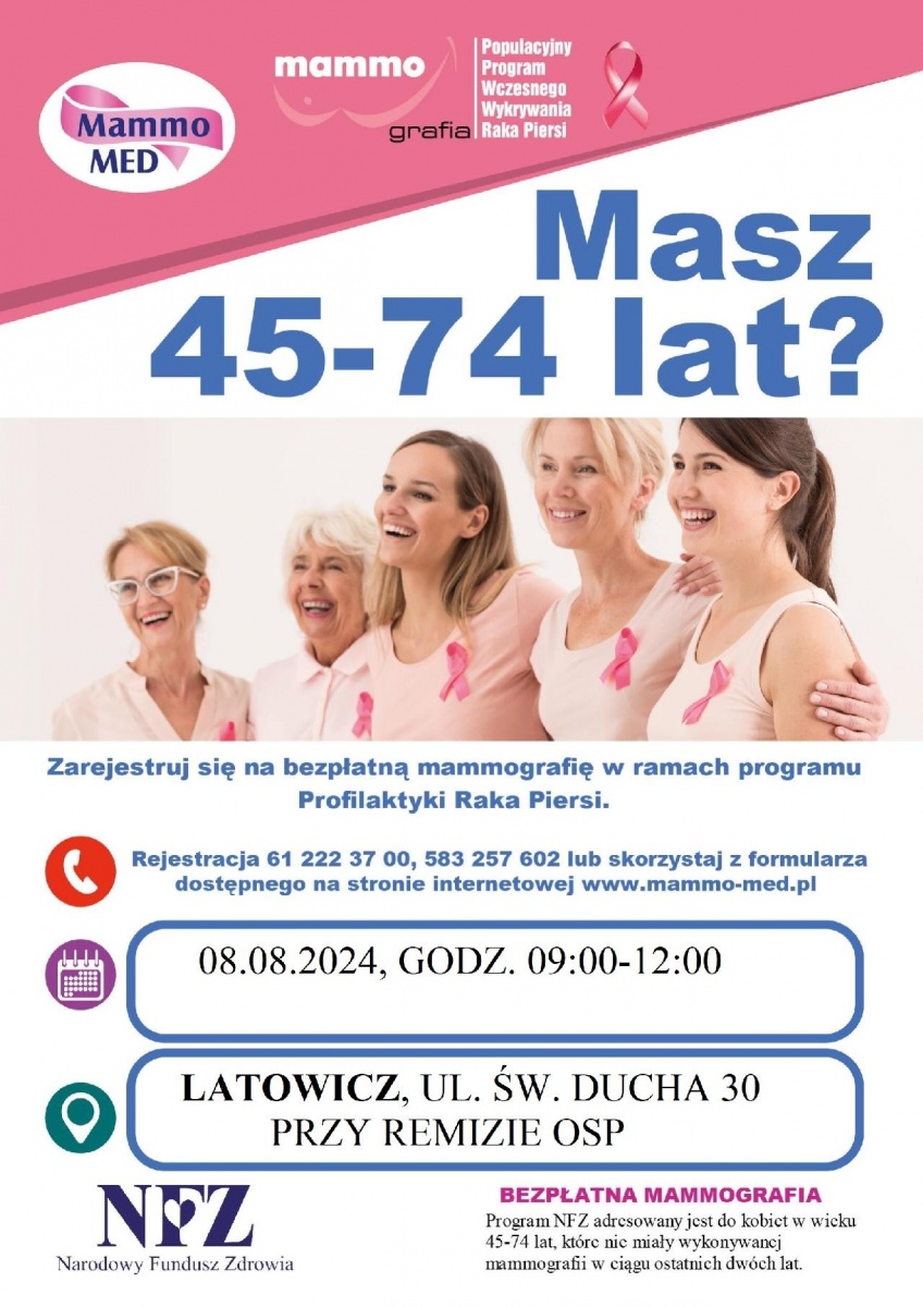 Latowicz- zaproszenie na bezpłatną mammografię