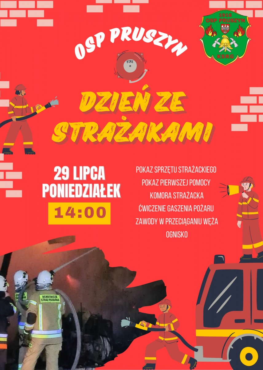 Pokazy strażackie i zawody w przeciąganiu... węża. OSP Pruszyn zaprasza na Dzień ze Strażakami