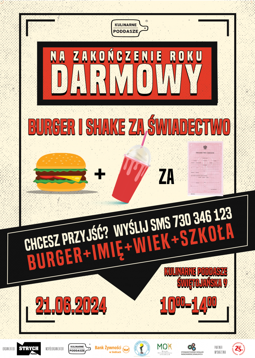 Siedlce: Akcja darmowy burger i shake za świadectwo!