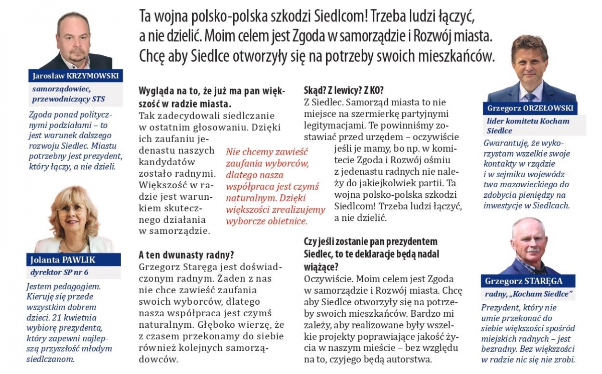 Siedlce: Staręga dwunastym radnym, Orzełowski za Hapunowiczem