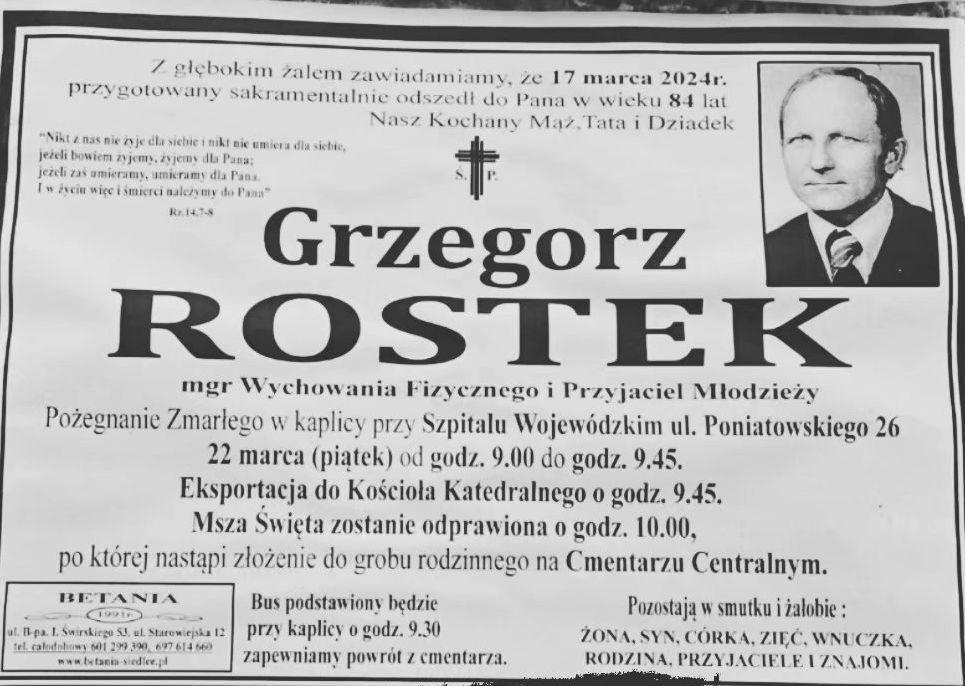 Zmarł Grzegorz Rostek - zasłużony nauczyciel i działacz społeczny