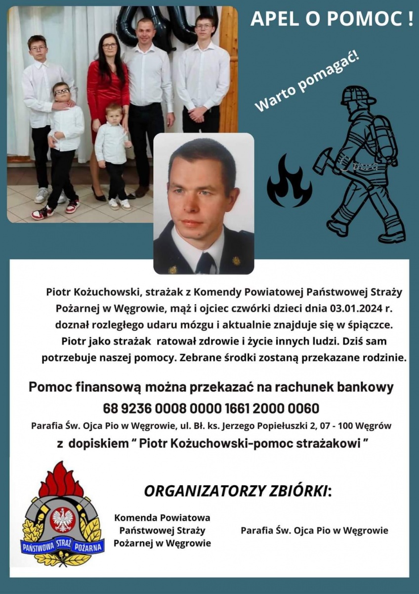 Piotr Kożuchowski - strażak z Węgrowa doznał rozległego udaru. Apel o pomoc!