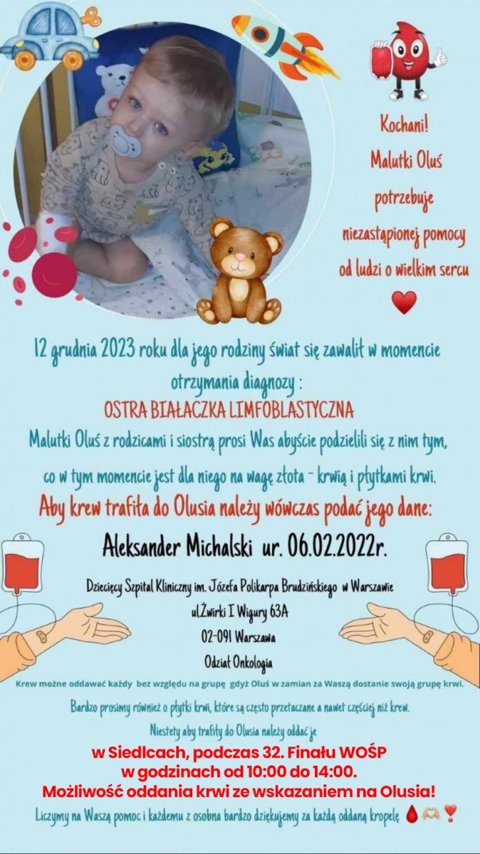 Potrzebna krew dla 2-letniego Olusia