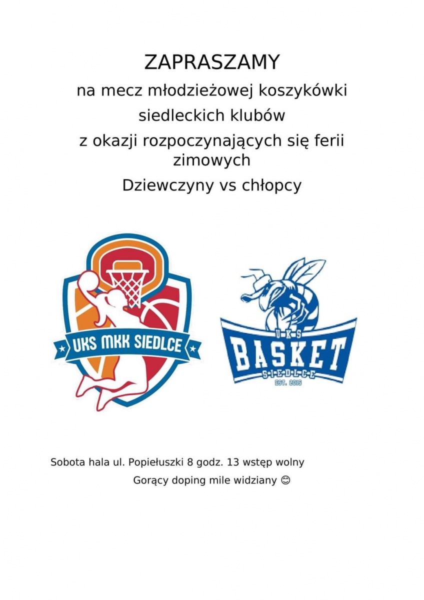 Koszykarskie rozpoczęcie ferii - mecz UKS MKK Siedlce - UKS Basket Siedlce