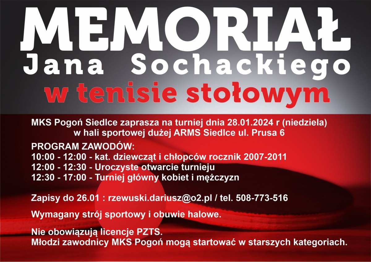 Memoriał Jana Sochackiego w tenisie stołowym - zapisy tylko do jutra!