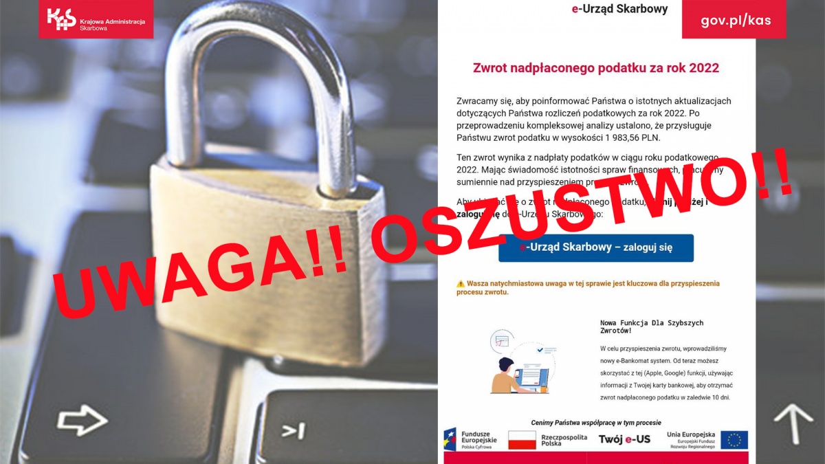 Uwaga!!! Fałszywe e-maile o zwrocie nadpłaconego podatku za 2022 rok