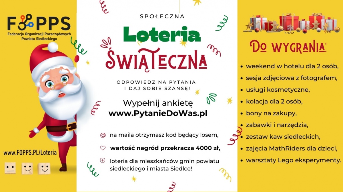 Zapraszamy do udziału w Społecznej Loterii Świątecznej – odpowiedz na pytania i daj sobie szansę!