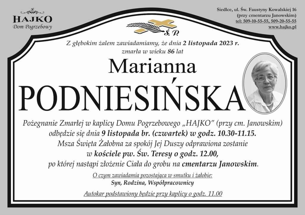 Pogrzeb Marianny Podniesińskiej
