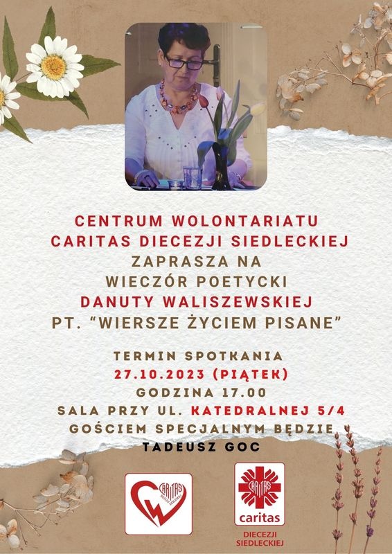 Caritas Siedlce zaprasza na wieczór z poezją Danuty Waliszewskiej