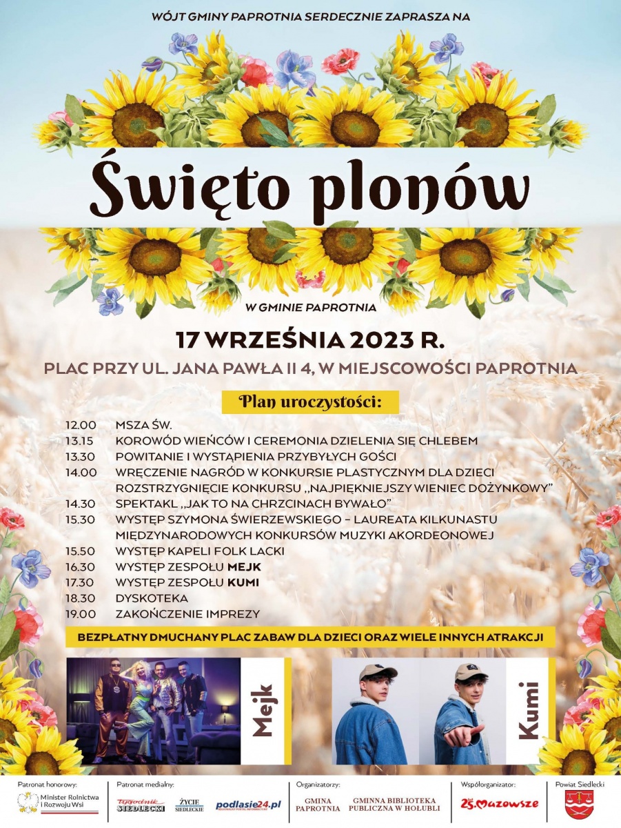 Święto Plonów w Gminie Paprotnia z Kumim i zespołem Mejk