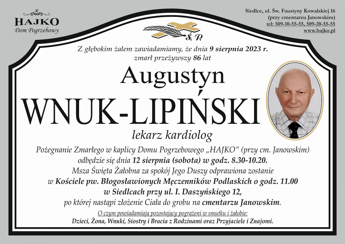 Zmarł znany siedlecki kardiolog Augustyn Wnuk-Lipiński