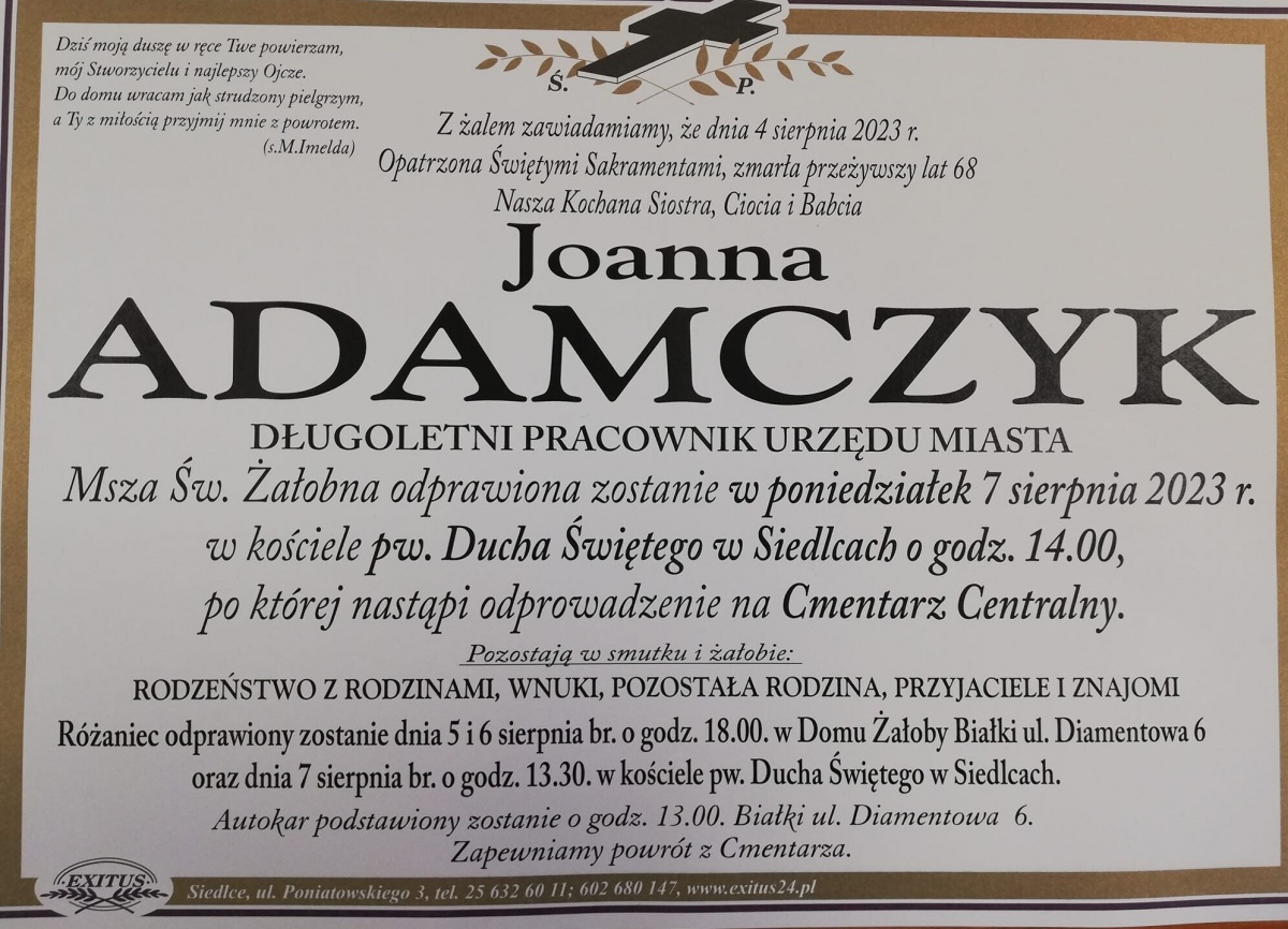 Zmarła Joanna Adamczyk, wieloletni pracownik siedleckiego magistratu