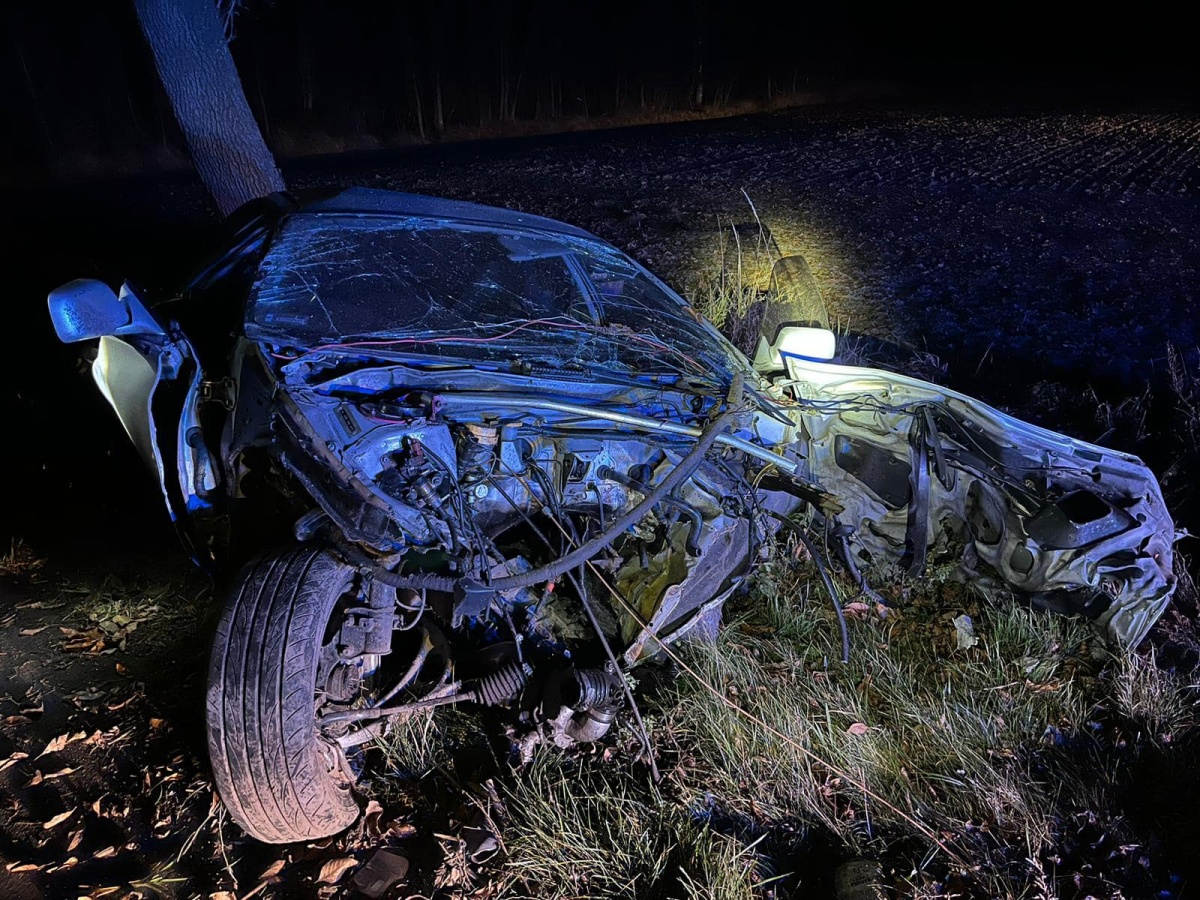 26-latek zjechał z drogi i uderzył w drzewo