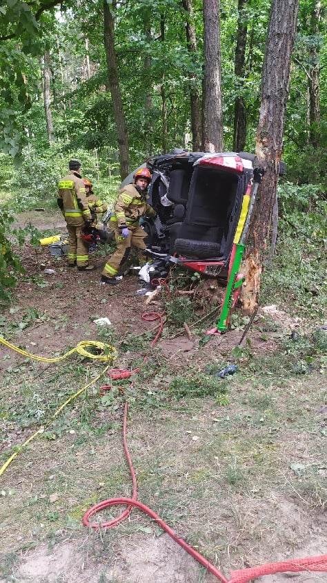 Wypadek pomiędzy Niwiskami a Nowym Opolem - kierująca zjechała z drogi i ścięła kilka drzew
