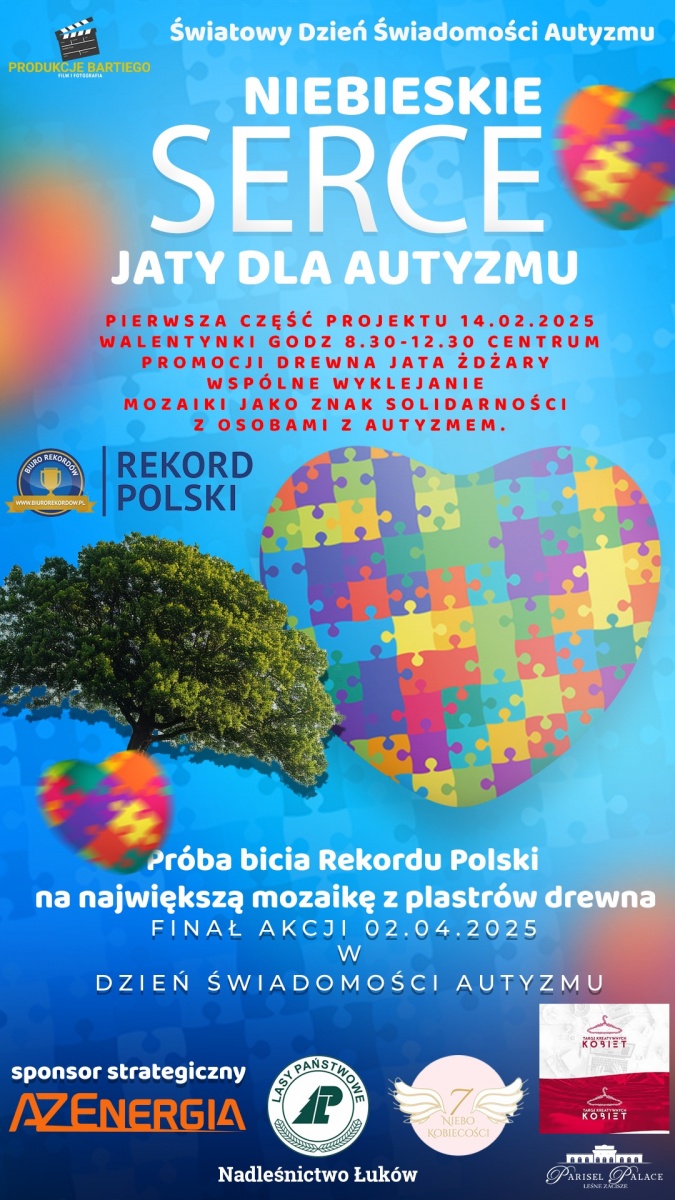 Chcą pobić rekord na największą mozaikę z drewna. Niebieskie serce dla autyzmu!