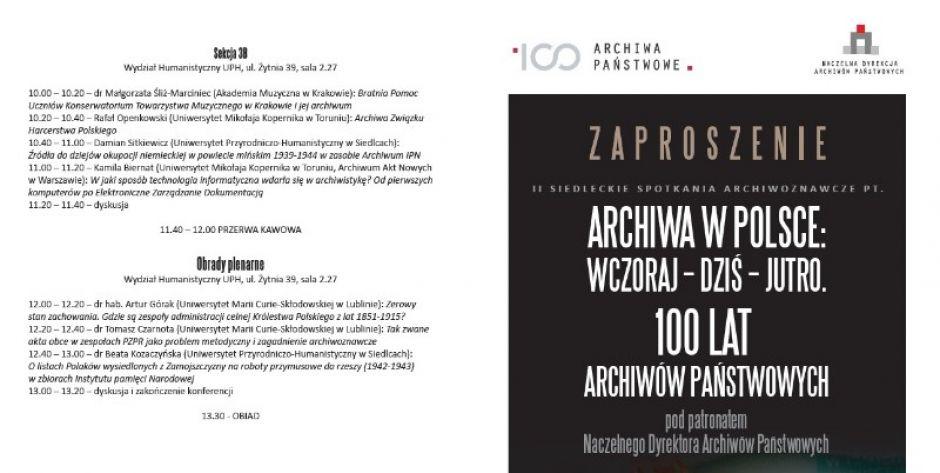 100 lat Archiwów Państwowych. Konferencja w Siedlcach