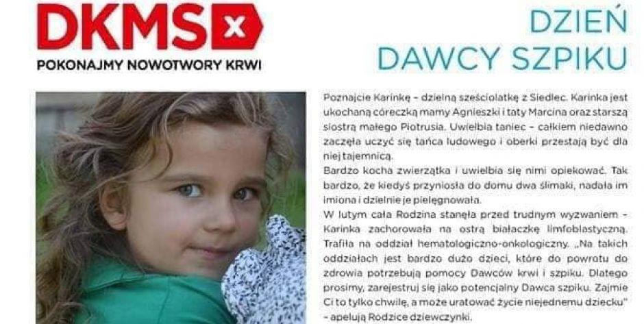 Ruszyła akcja poszukiwania dawcy szpiku dla 6-latki z Siedlec!