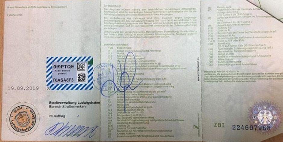 Zgubiony niemiecki dokument do auta 