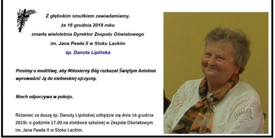 Zmarła Danuta Lipińska – wieloletnia dyrektor Zespołu Oświatowego w Stoku Lackim