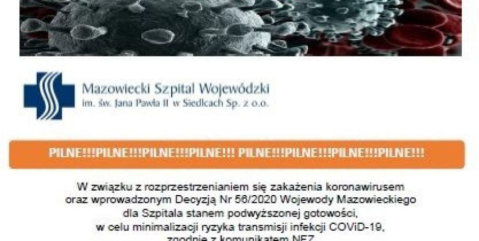 Szpital ogranicza planowe przyjęcia i wizyty w poradniach 