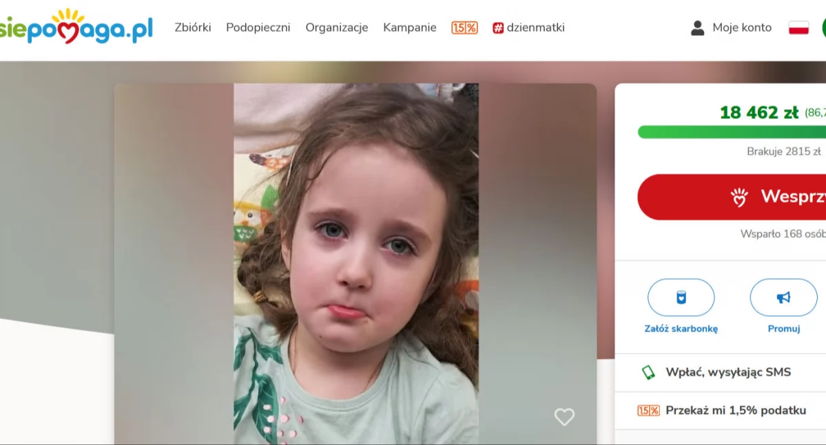 Brakuje niecałe 3 tys. zł, by pomóc małej Poli w walce z rzadką chorobą! 