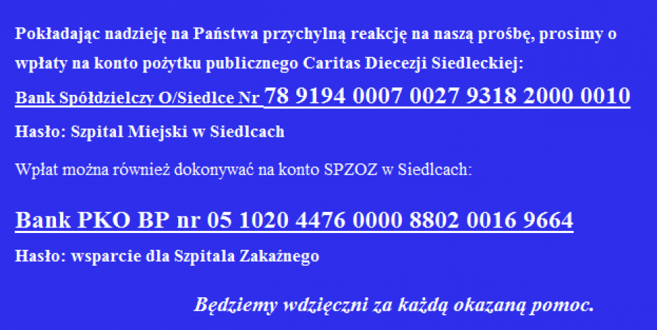 Siedlecki szpital prosi o pomoc
