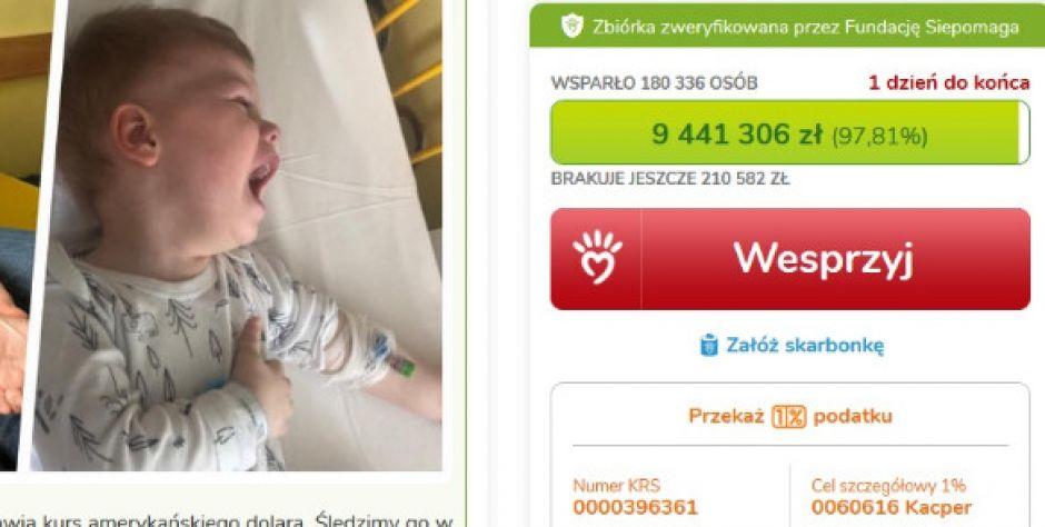 Ostatni dzień zbiórki dla Kacperka. Brakuje ponad 200 tys. złotych