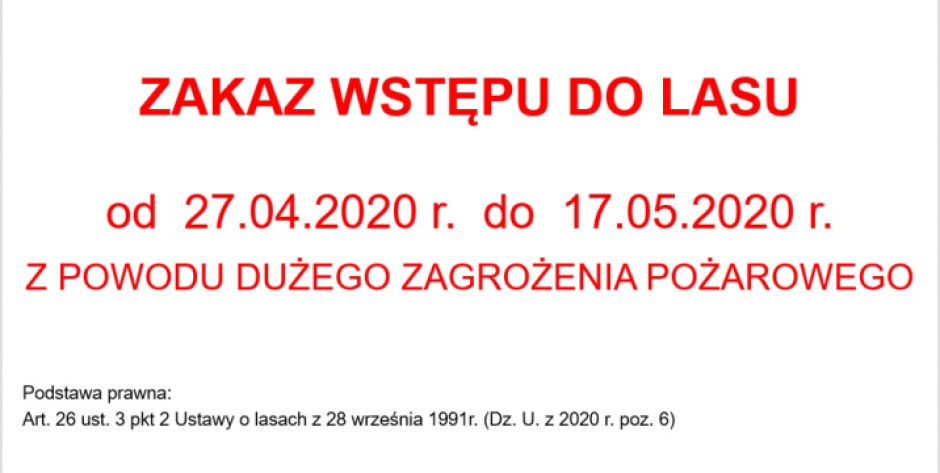 Zakaz wstępu do lasów w Nadleśnictwie Łochów